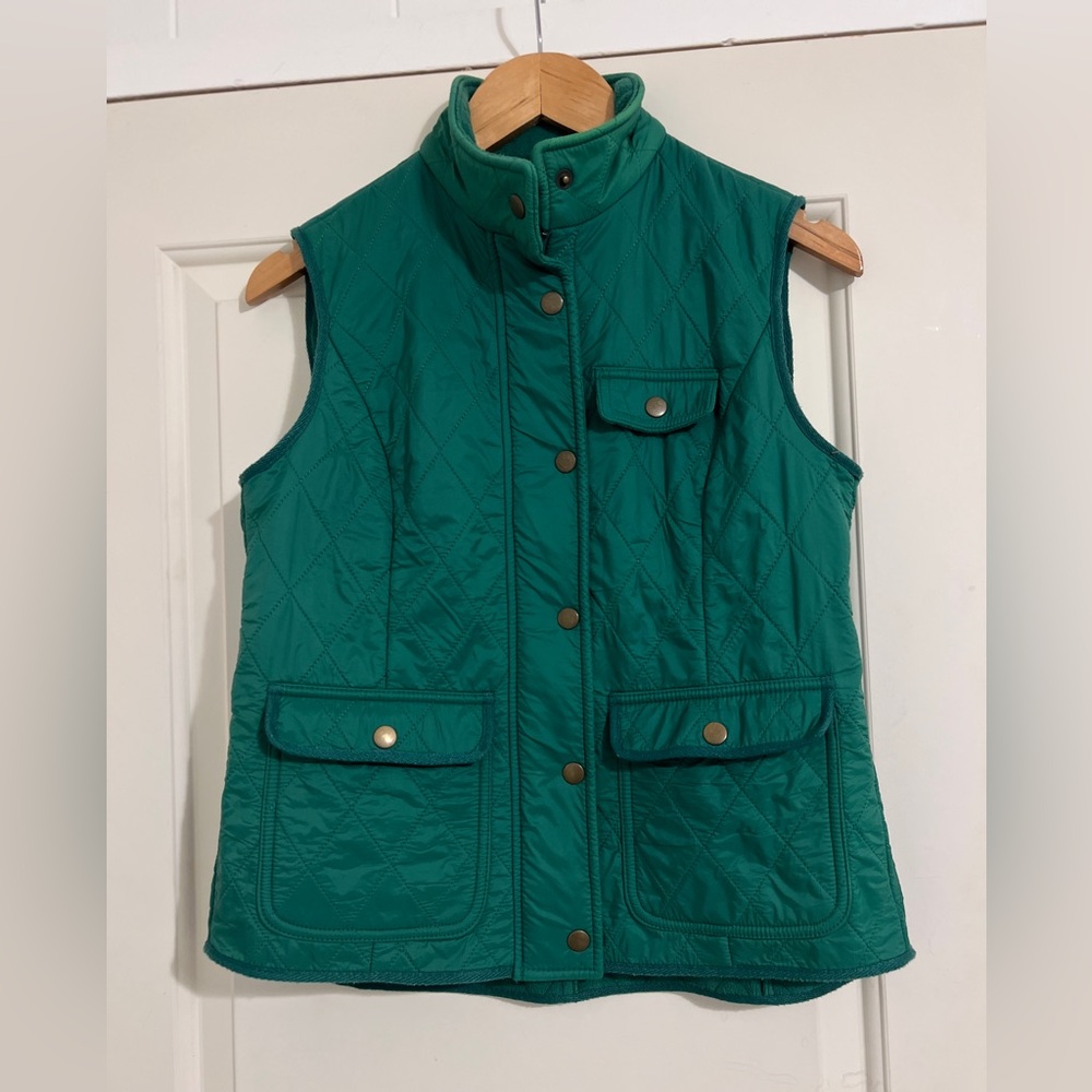 Talbots Green Hunting Vest Fall Diamond Quilted Quilt Vest Fleece Lined
